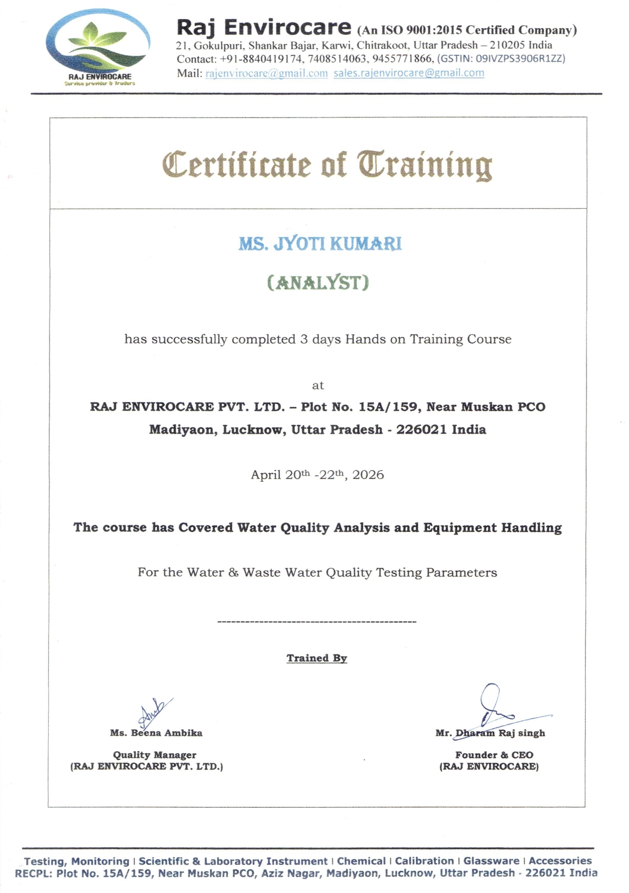 GCMS Training Certificate – Page 4